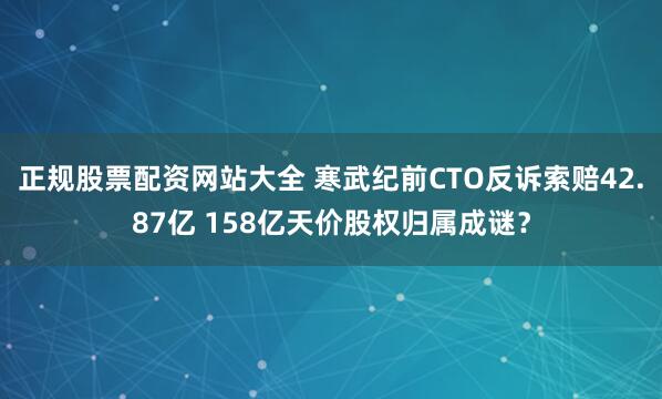 正规股票配资网站大全 寒武纪前CTO反诉索赔42.87亿 158亿天价股权归属成谜？